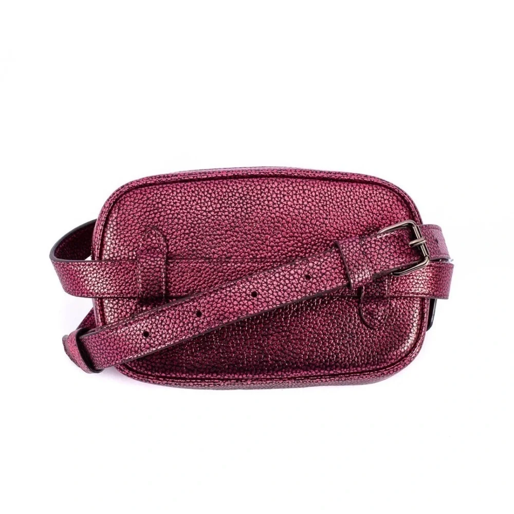 COACH Metallic Pebbled Leather Convertible Belt Bag Berry Pink Silver Like New